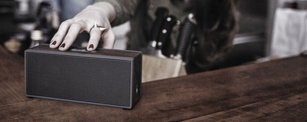 woodgrain speakers, bluetooth wireless speaker, portable wireless speaker, grain audio, bluetooth personal music system
